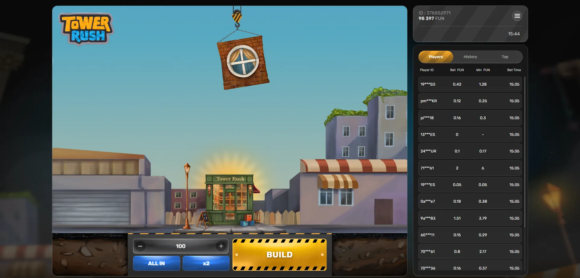 Tower Rush game by Galaxsys — turbo crash tower building mechanic